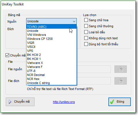 Chuyển đổi bảng mã trong Unikey