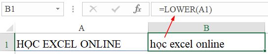 Ví dụ hàm LOWER chuyển chữ hoa thành chữ thường