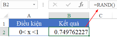 alt text: Ví dụ về hàm RAND trong Excel, tạo ra số ngẫu nhiên nằm giữa 0 và 1