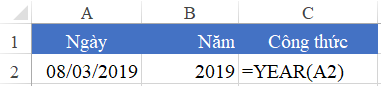 Ví dụ hàm YEAR