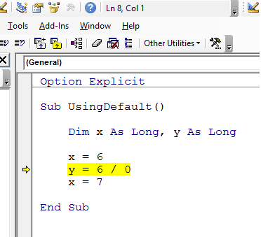 Màn hình Debug khi gặp lỗi