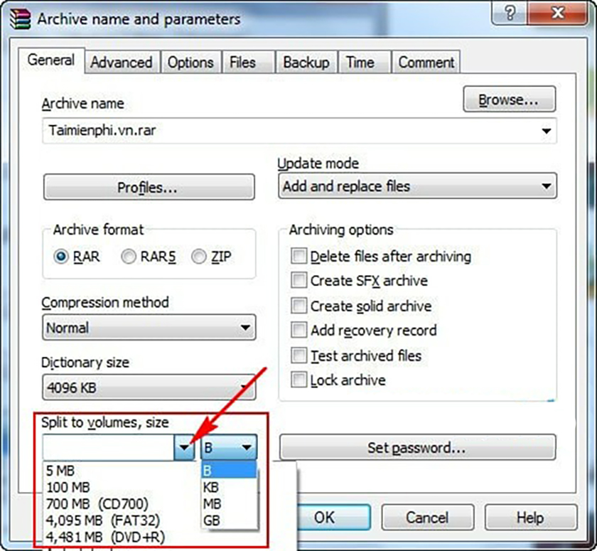 Khả năng chia nhỏ file nén ấn tượng