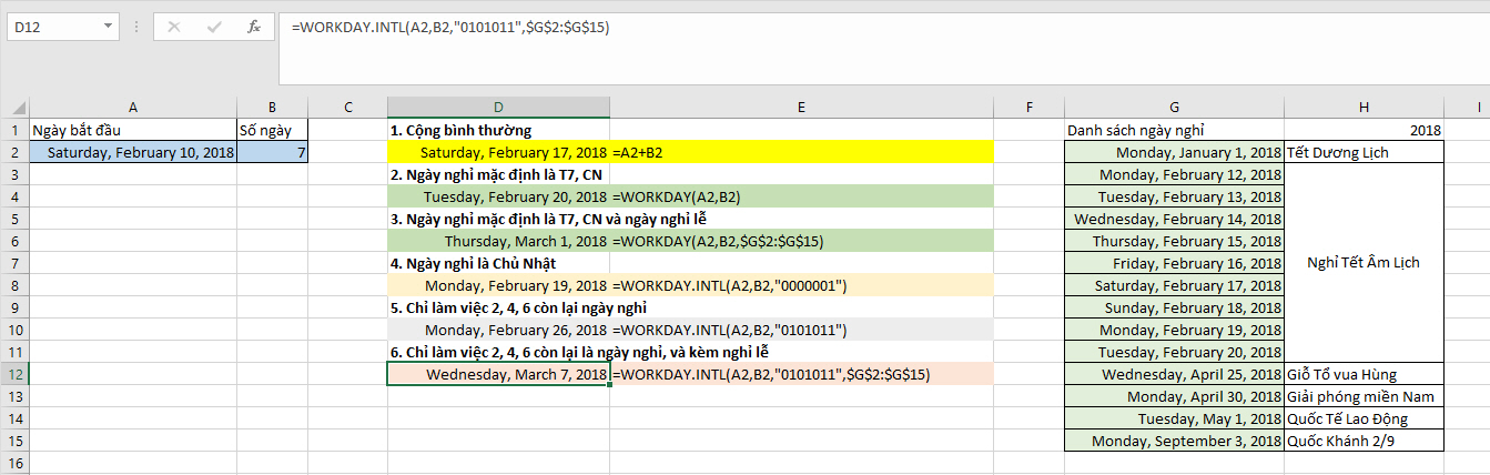 Tính Toán Ngày Làm Việc với Hàm WORKDAY.INTL trong Excel Tính Toán Ngày Làm Việc với Hàm WORKDAY.INTL trong Excel