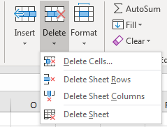 Vị trí chức năng Delete Row trong thẻ Home