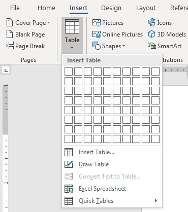 Chèn bảng 1x1 trong Word