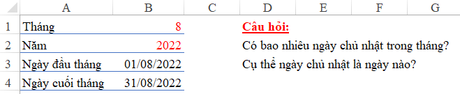 Excel spreadsheet showing the start date of August 1st and end date of August 31st setup