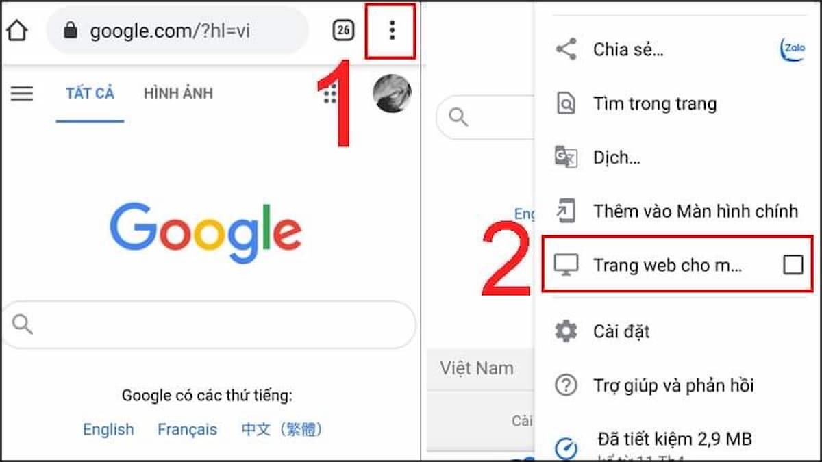 Sử dụng Zalo Web trên Android