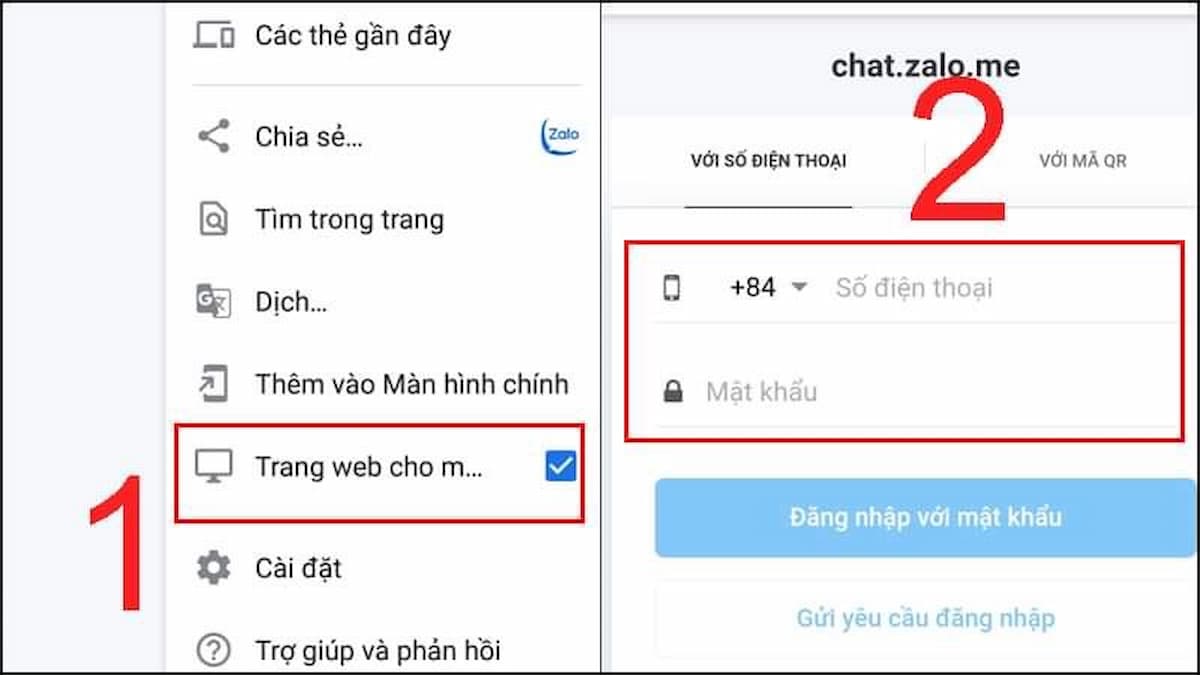 Đăng nhập Zalo Web trên Android