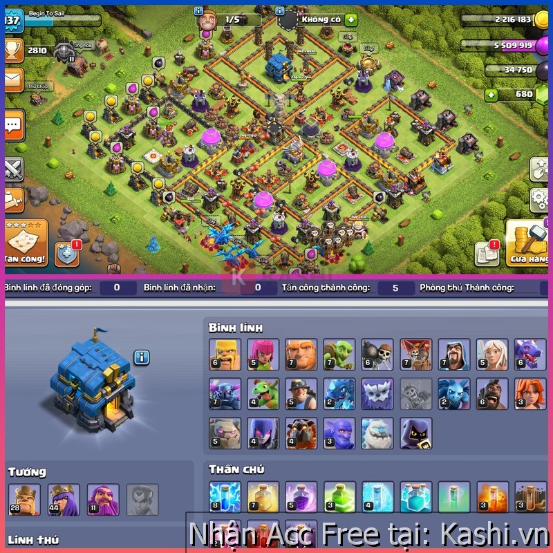 Acc Clash of Clan Hall 12 miễn phí