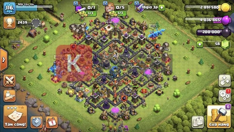 Acc Clash of Clan Hall 15 với thẻ đổi tên