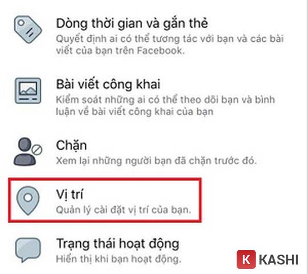 Nhấn chọn vào mục Vị trí