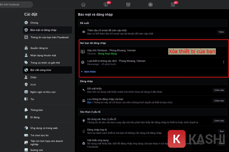 Chọn phần "Bảo mật và đăng nhập" => Nơi bạn đã đăng nhập => Hãy xóa thiết bị của bạn đi nhé