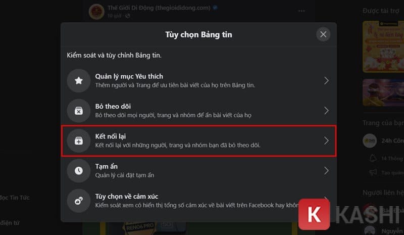 Click chọn kết nối lại