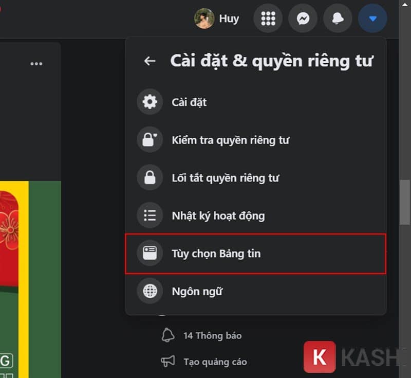Click Tuỳ chọn bảng tin