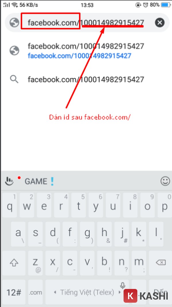 Dán id vừa copy sau facebook.com/