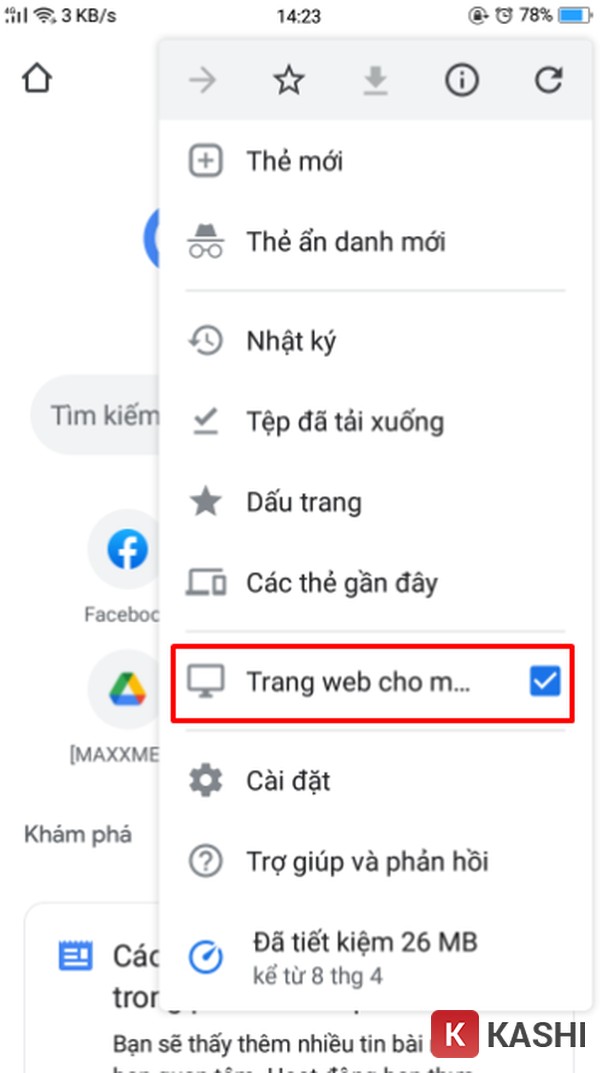 Kích hoạt chế độ trang web dành cho máy tính trên trình duyệt điện thoại