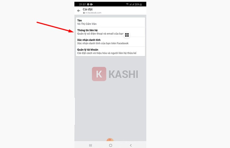 Chọn Thông tin liên hệ