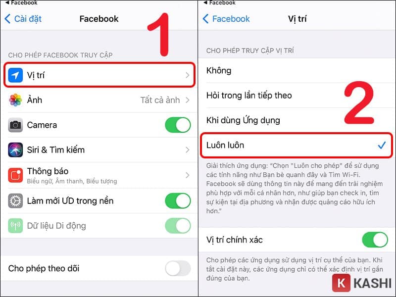 Cấp quyền vị trí cho Facebook trên iOS