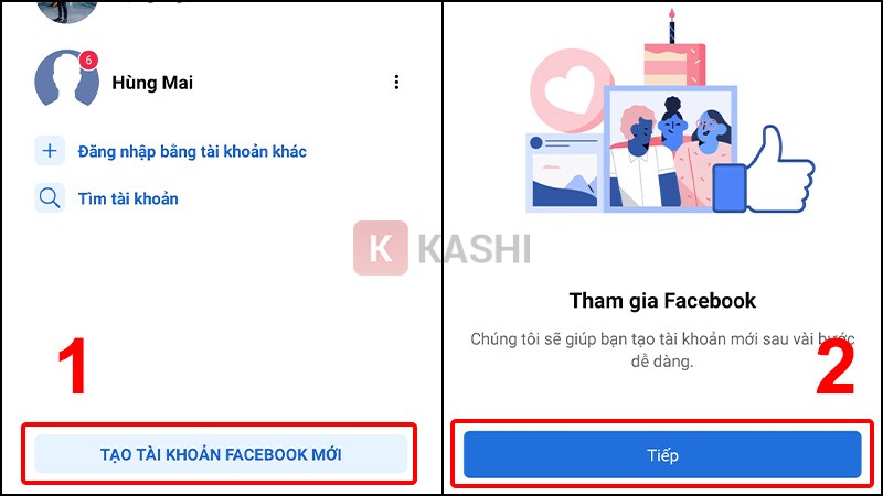 Giao diện tạo tài khoản Facebook mới trên điện thoại với các bước nhập thông tin cơ bản