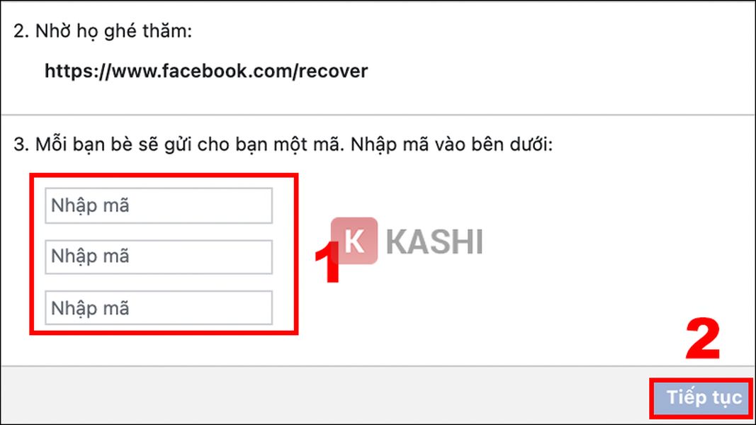 Nhập mã khôi phục từ bạn bè