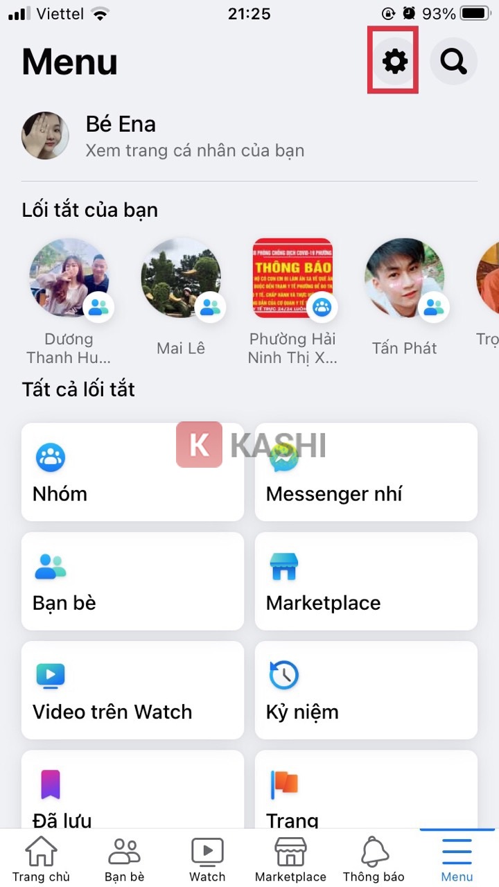 Nhấn vào biểu tượng có hình răng cưa.
