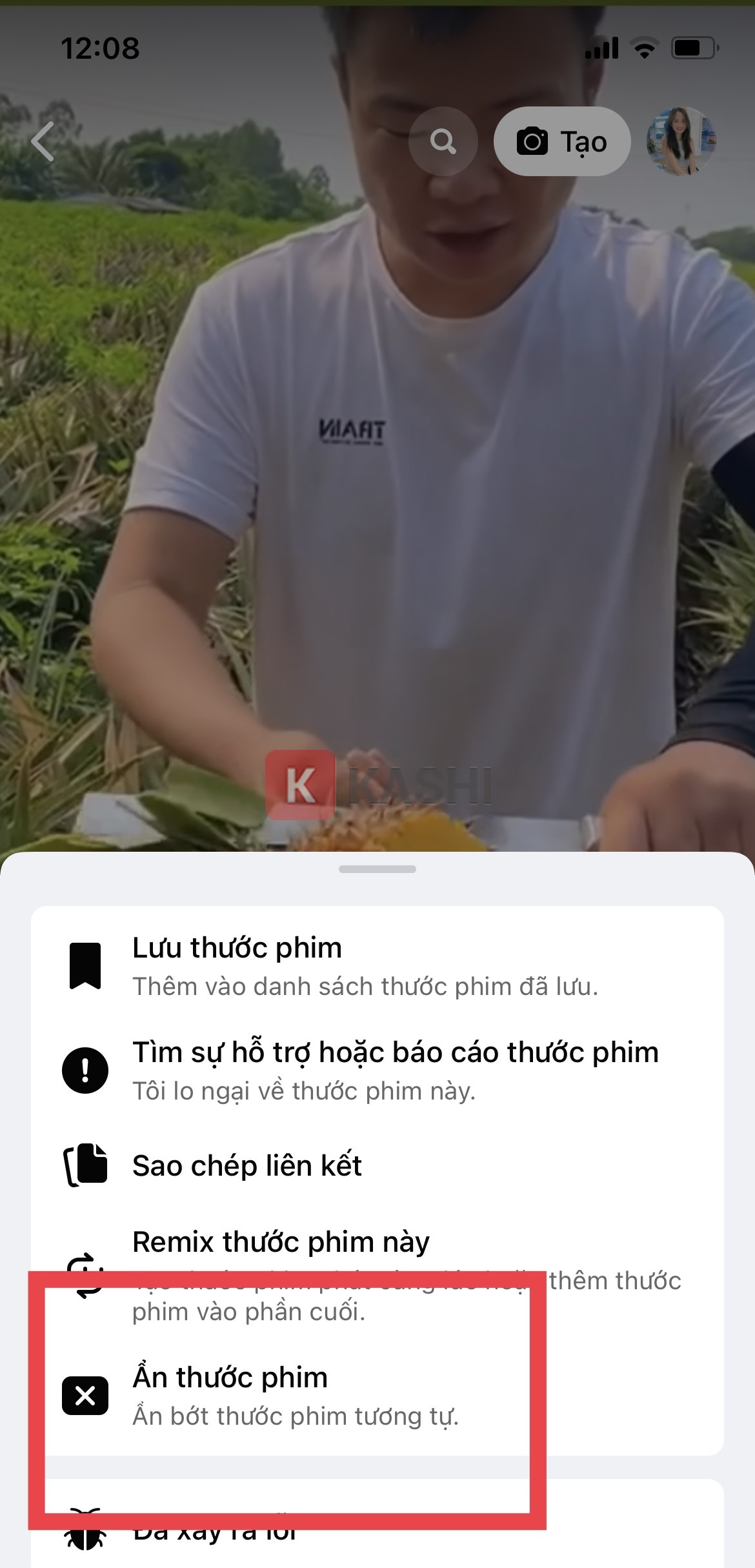 Chọn "Ẩn thước phim".