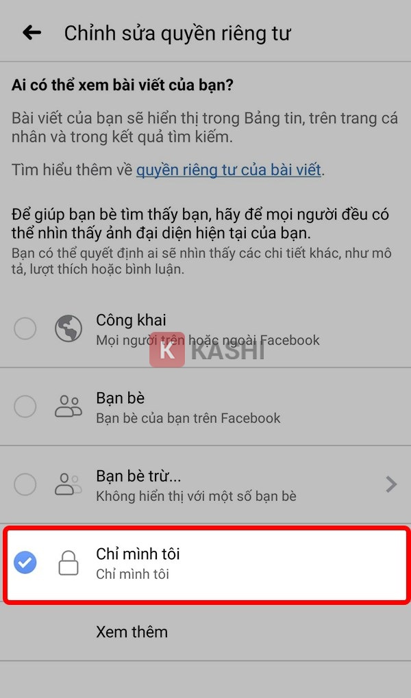 Chọn vào "Chỉ mình tôi"