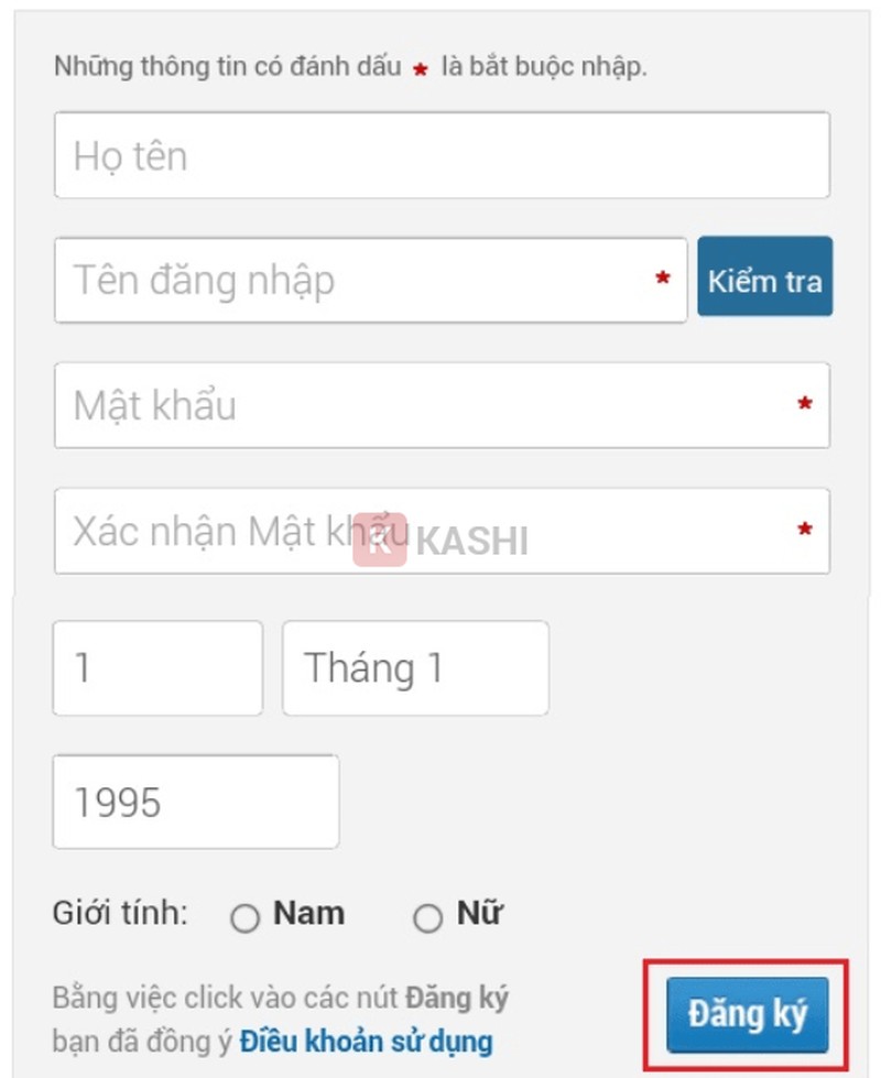 Điền thông tin đăng ký