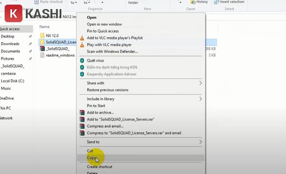 Sao chép và dán thư mục license