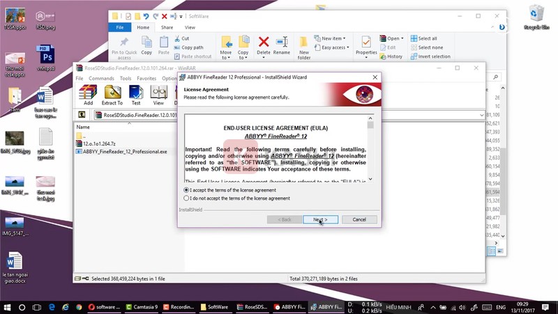 chọn "I accept the term of the license agreement" -> Chọn "Next".