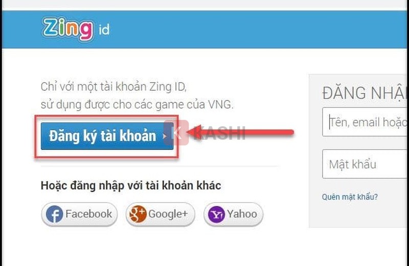 Chọn "Đăng ký tài khoản".