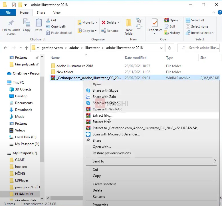 Giải nén file cài đặt