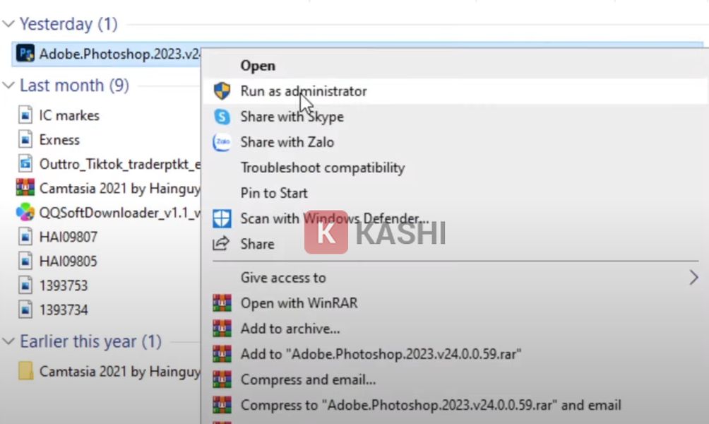 Chạy file cài đặt với quyền quản trị viên