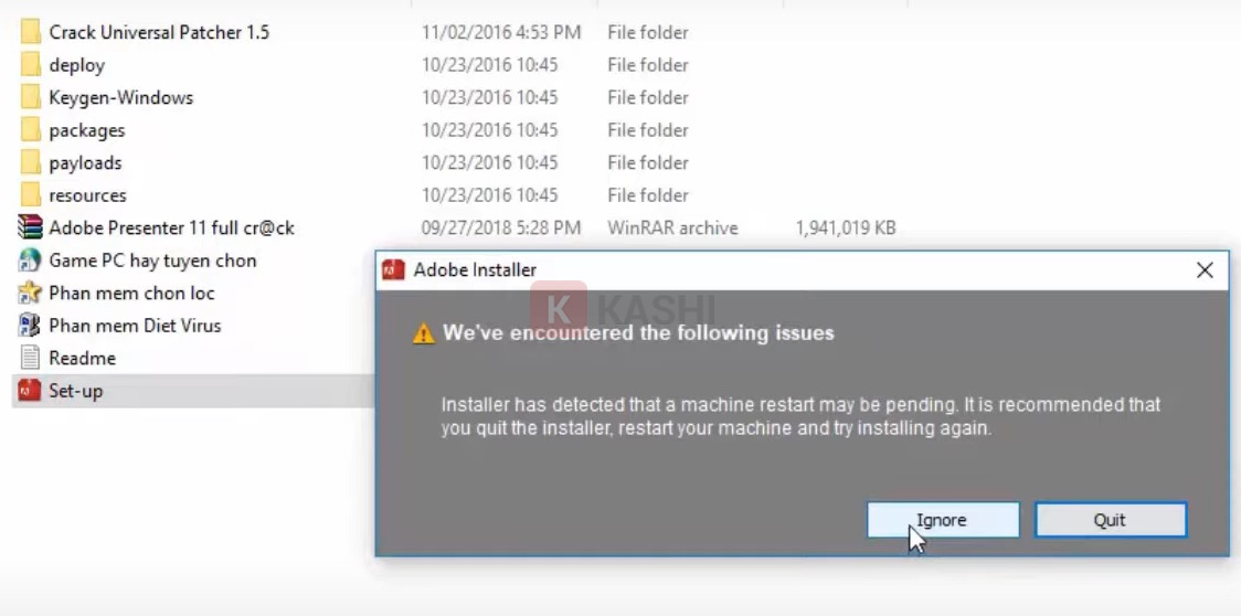Nhấn đúp chuột vào file "Set-up" và chọn "Ignore"