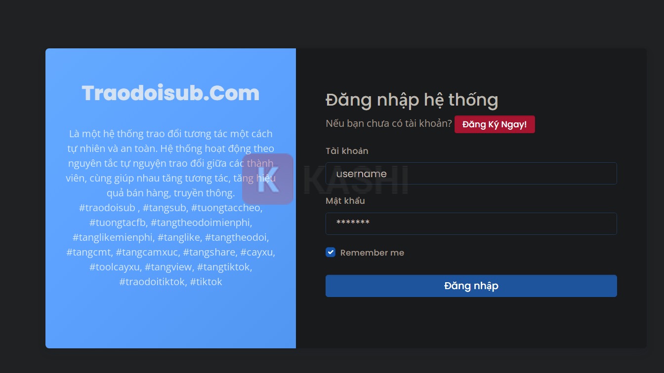 Đăng nhập Traodoisub.com