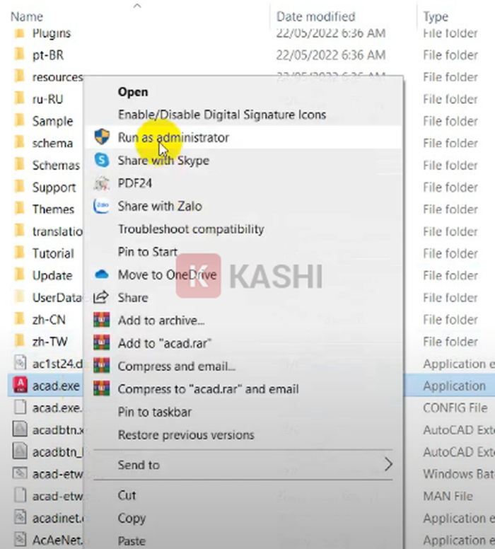 Chạy với quyền Admin