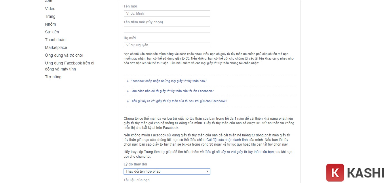 Điền thông tin Facebook
