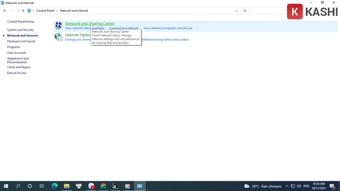 Chọn "Network and Sharing Center"