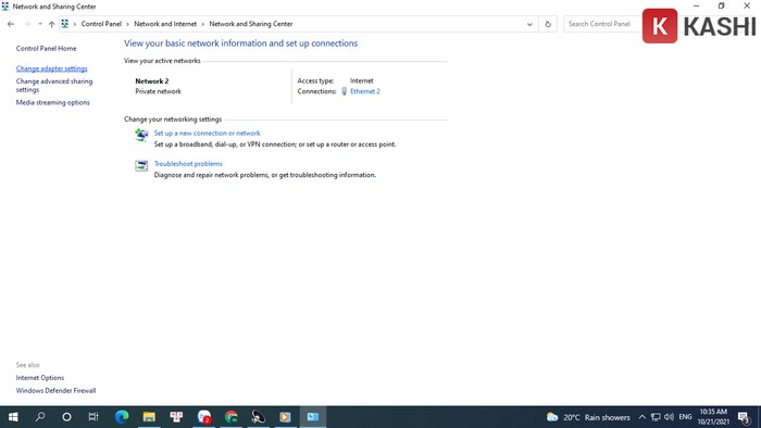 Chọn "Change adapter settings"