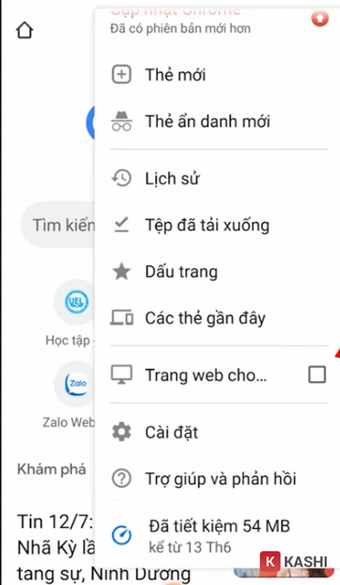 Trang web cho máy tính trên Android