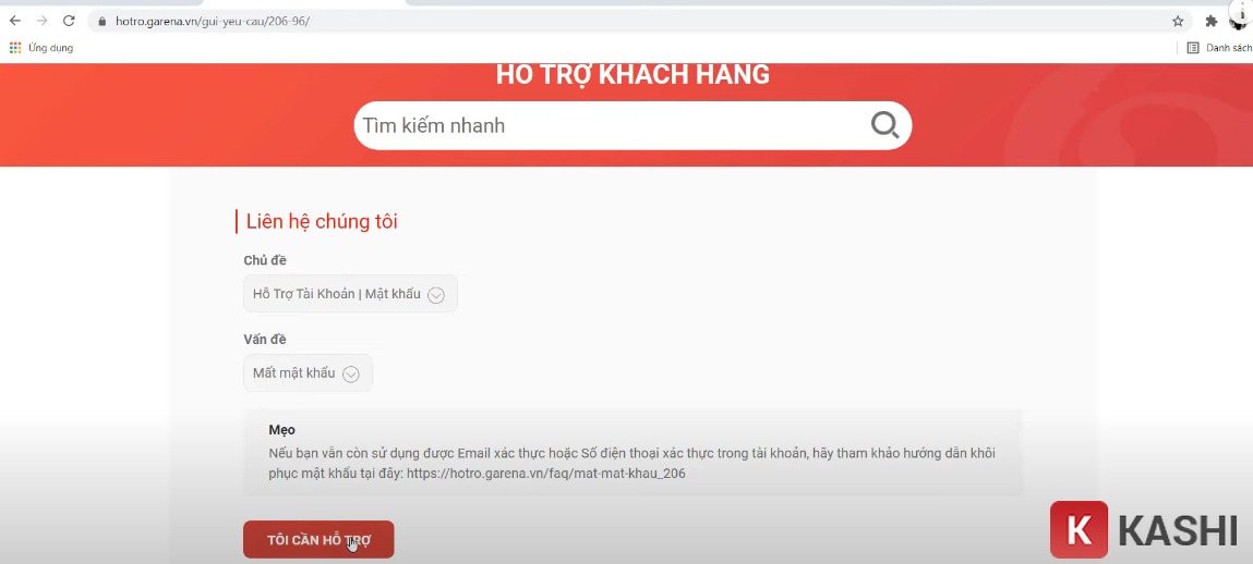 Tôi cần hỗ trợ Garena