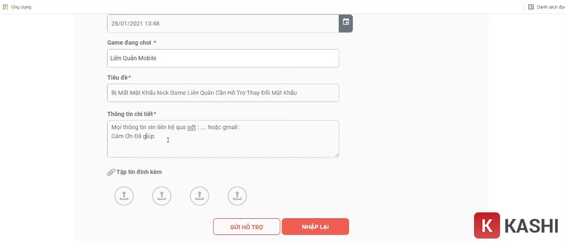 Gửi hỗ trợ Garena