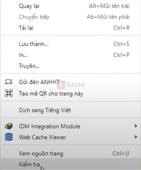 Mở công cụ kiểm tra