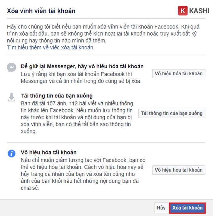 Truy cập liên kết xóa tài khoản