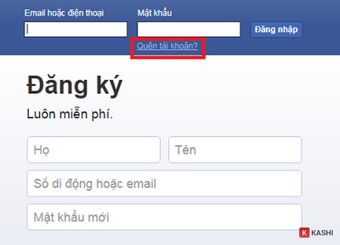 Quên tài khoản Facebook