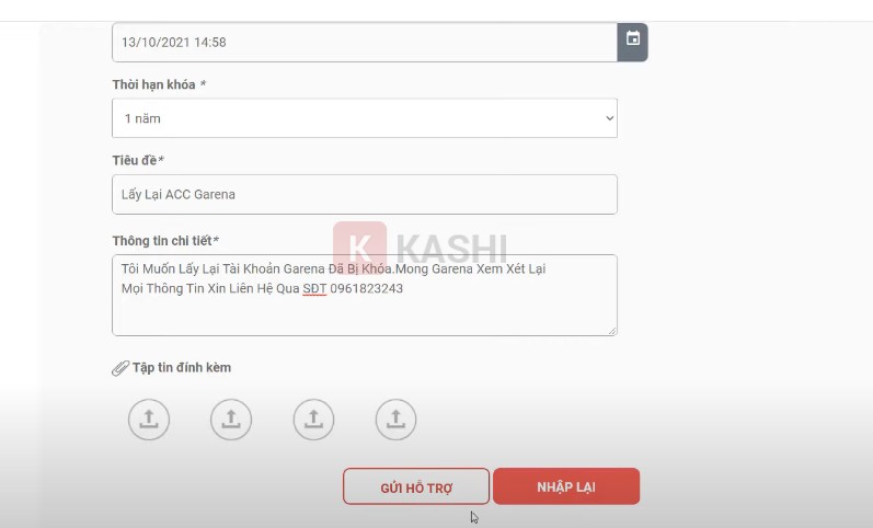 Nhấn Gửi hỗ trợ