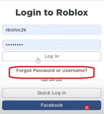 Chọn Forgot password or username để khôi phục tài khoản Roblox