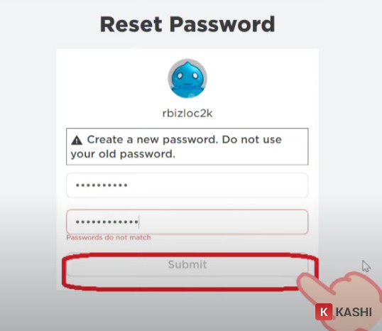 Nhập mật khẩu mới cho tài khoản Roblox