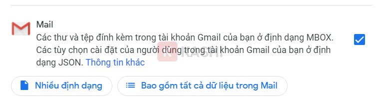 Chọn dữ liệu Mail trong Google Takeout