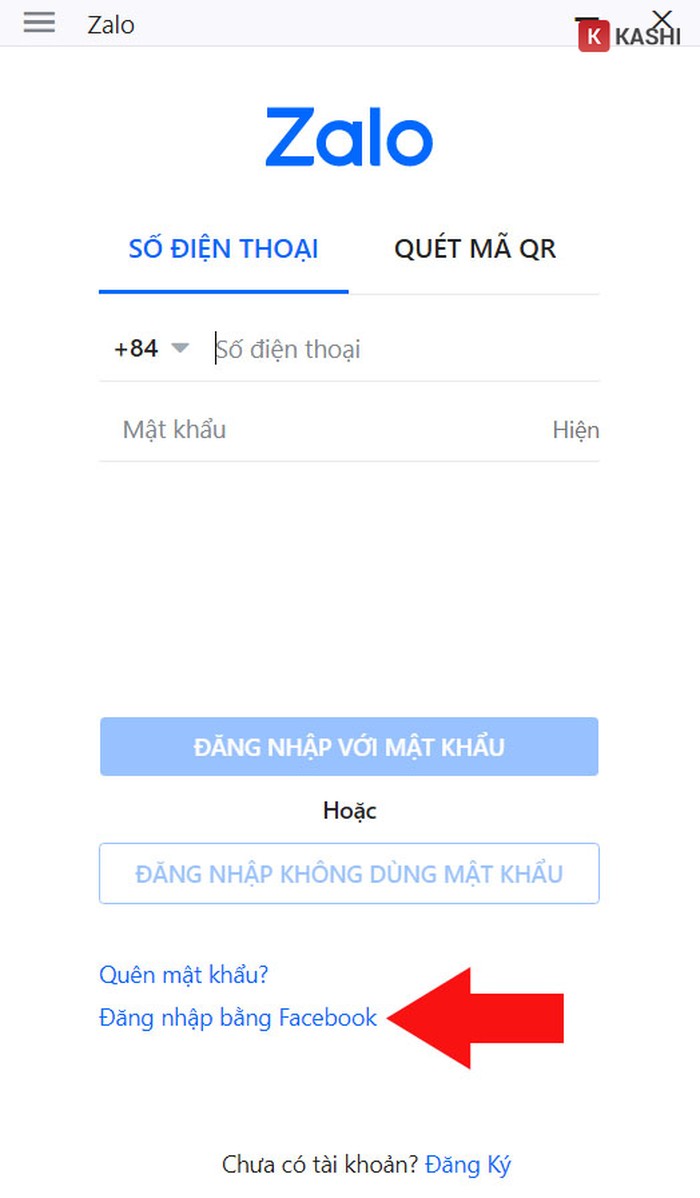 Đăng nhập Zalo bằng Facebook